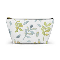 Watercolor Tossed Leaves Accessory Pouch w T-bottom in Aqua